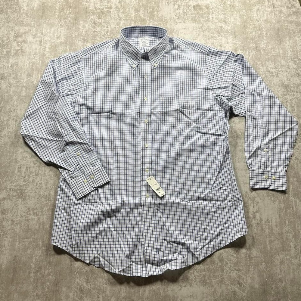 NWT Brooks Brothers Button Down Shirt Mens 17 34/35 Blue Regent Fit Non-Iron